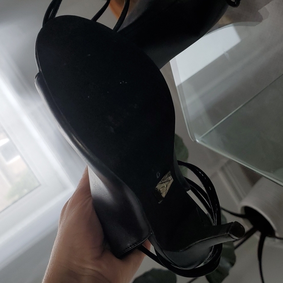 BLACK STRAPPY TIE HEELS - Picture 2 of 2